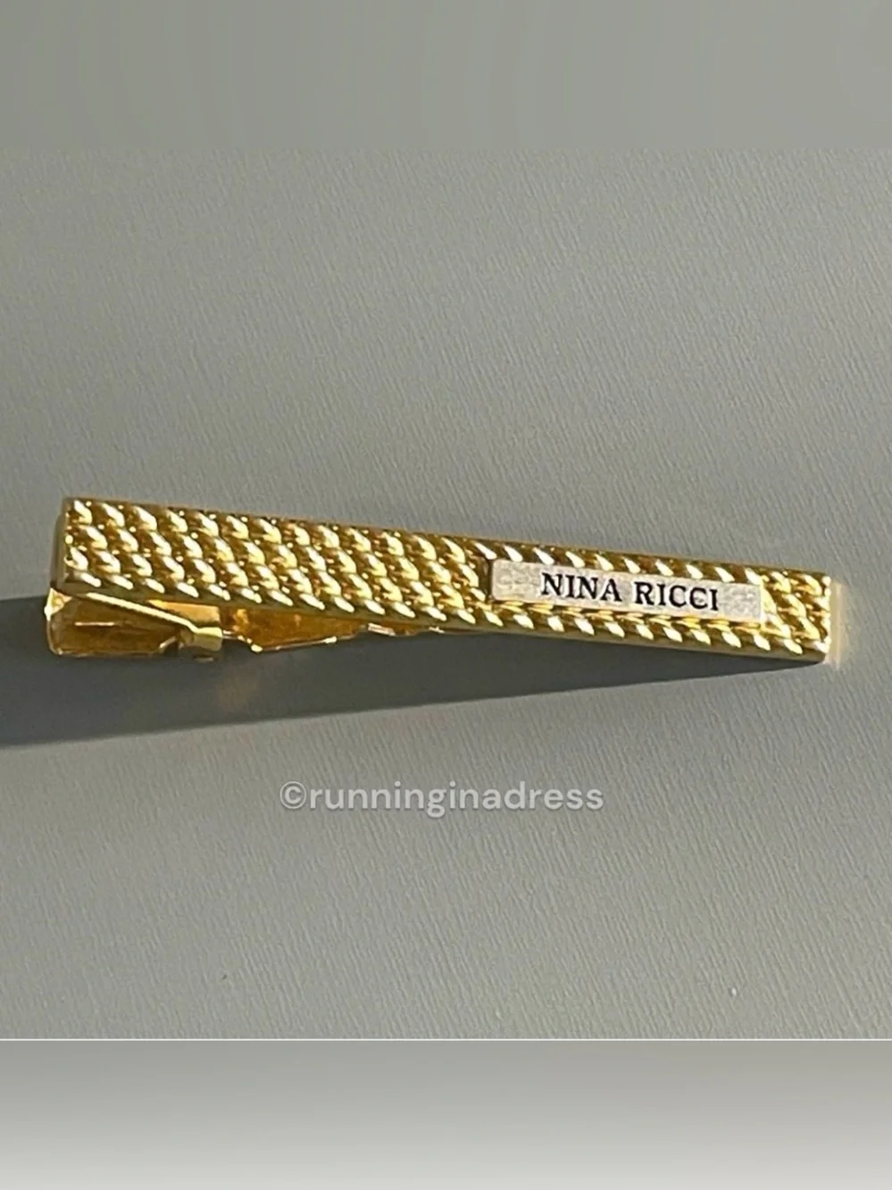 VTG Nina Ricci Paris Crosshatch Gold & Silver Tie Clip Bar Germany 2.5